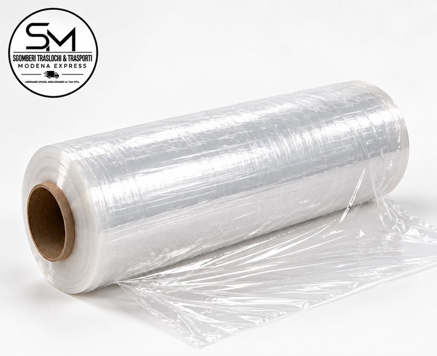 Rotolo di film estensibile trasparente da 300 metri, altezza 50 cm, con il logo SM Express